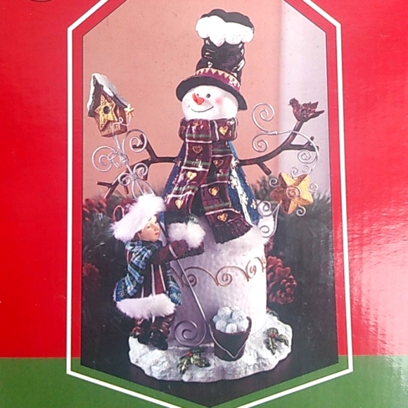 Decorative Festive Snowman Figurine Hand Crafted and Painted with Metal Accents - Picture 2 of 10